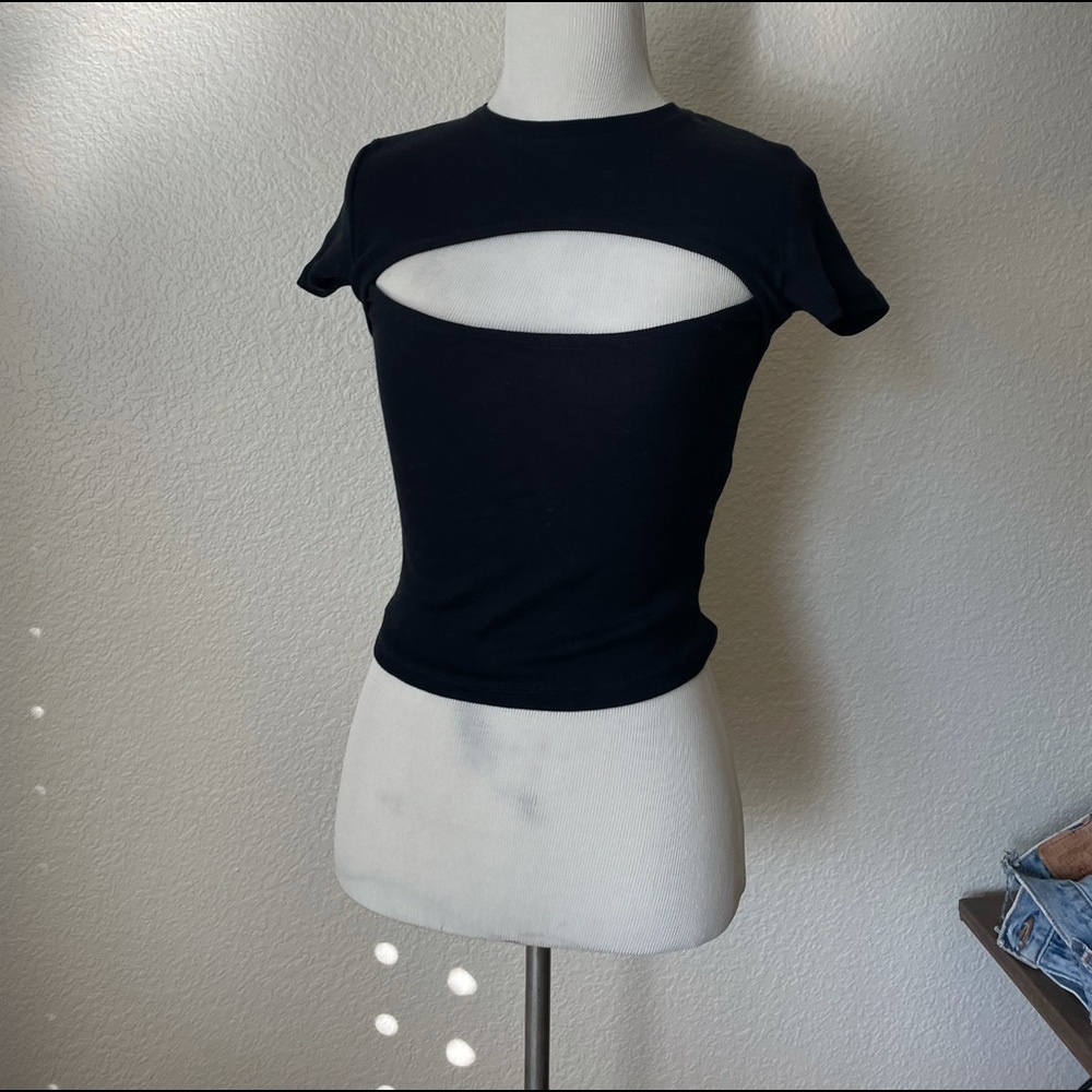 black short sleeve shirt with cut out